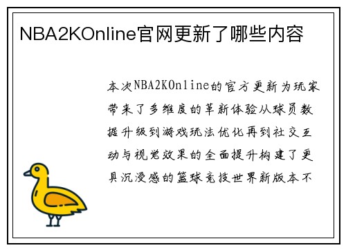 NBA2KOnline官网更新了哪些内容